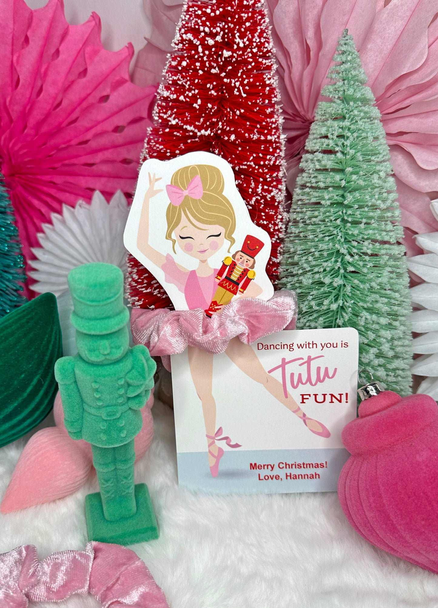 Nutcracker Ballet Scrunchie Cards, Printable Holiday Ballerina Treat Card