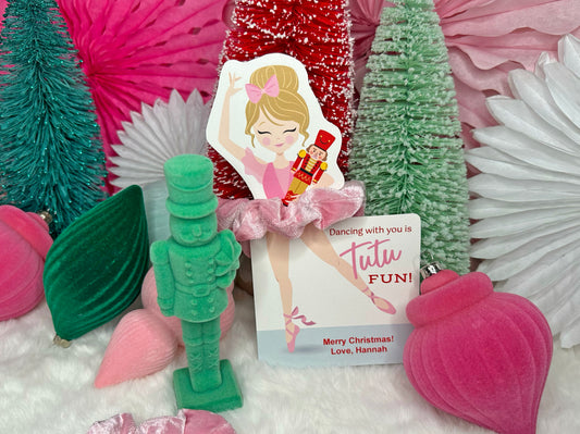 Nutcracker Ballet Scrunchie Cards, Printable Holiday Ballerina Treat Card