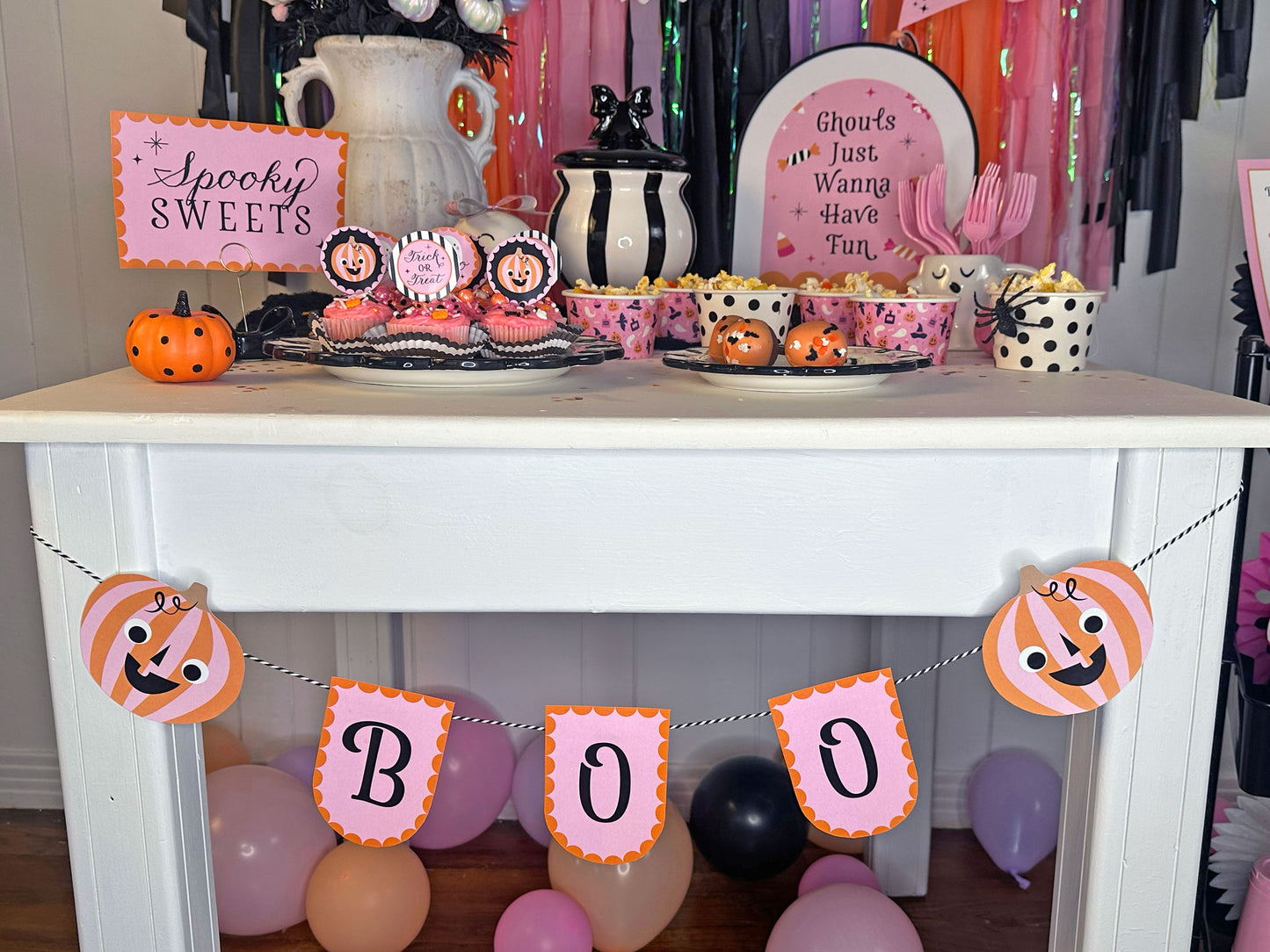 Boo La La Halloween Party Decor Set, Printable Flags, Picks and Signs