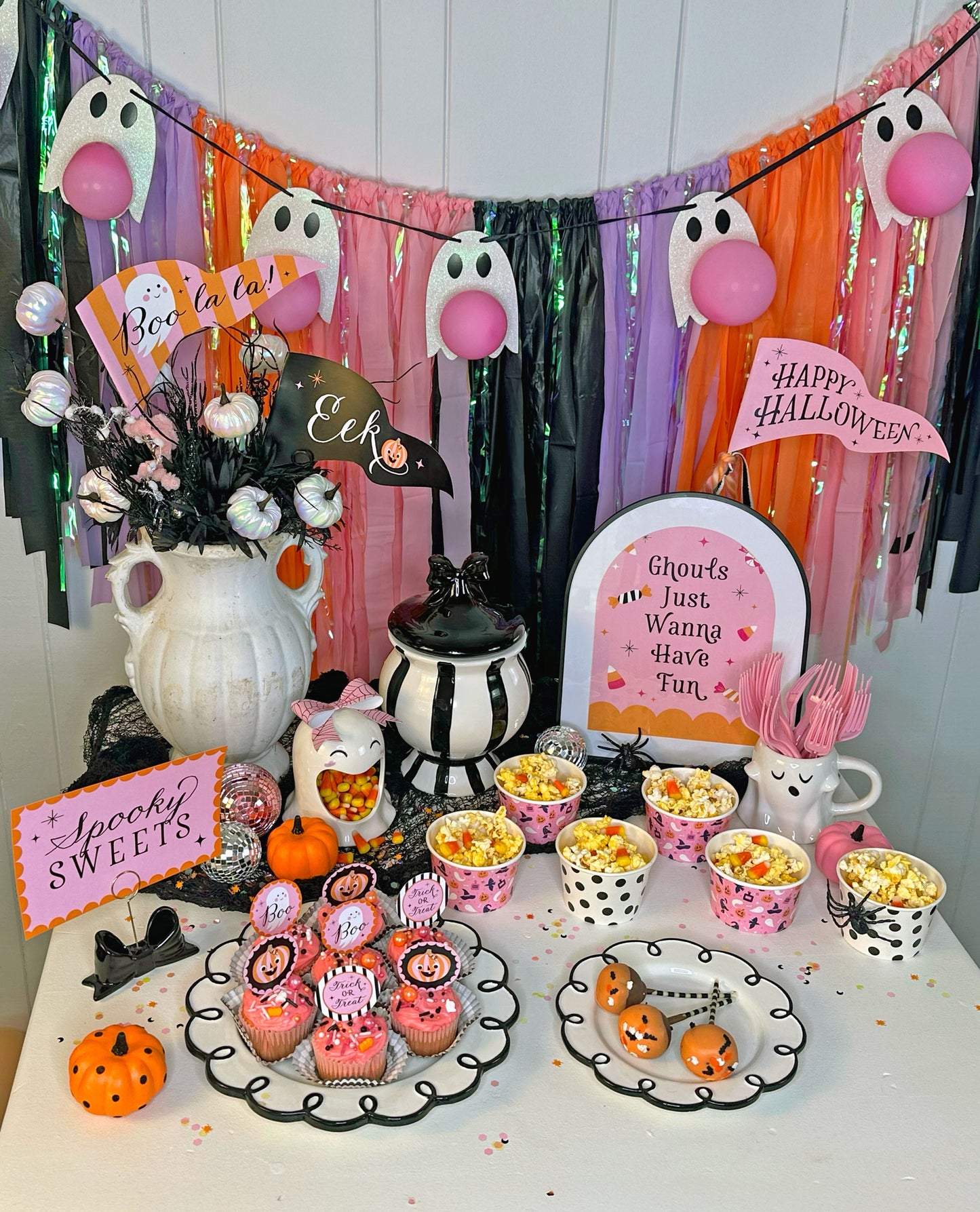 Boo La La Halloween Party Decor Set, Printable Flags, Picks and Signs