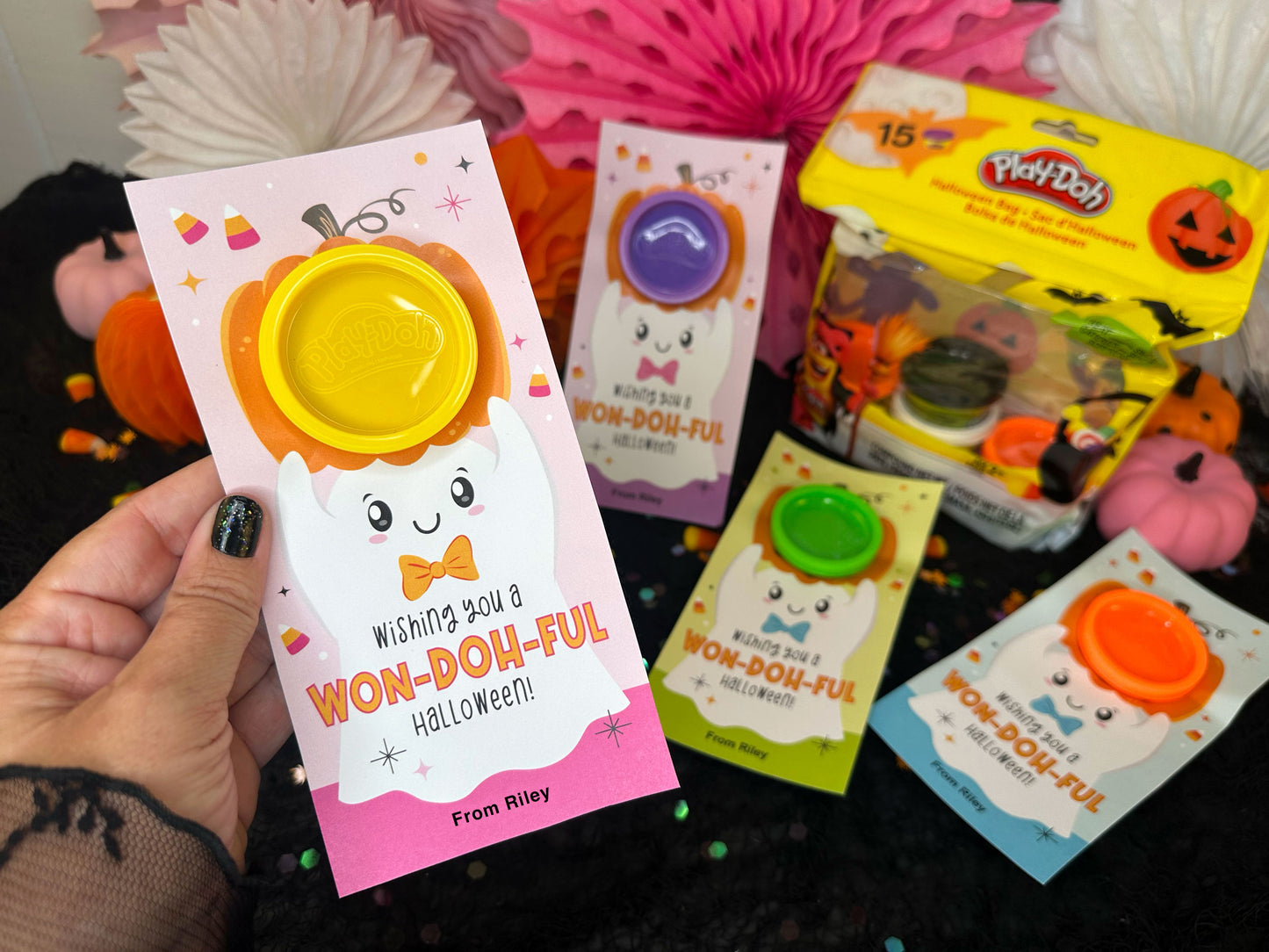 Play Dough Ghost Printable Halloween Treat Cards