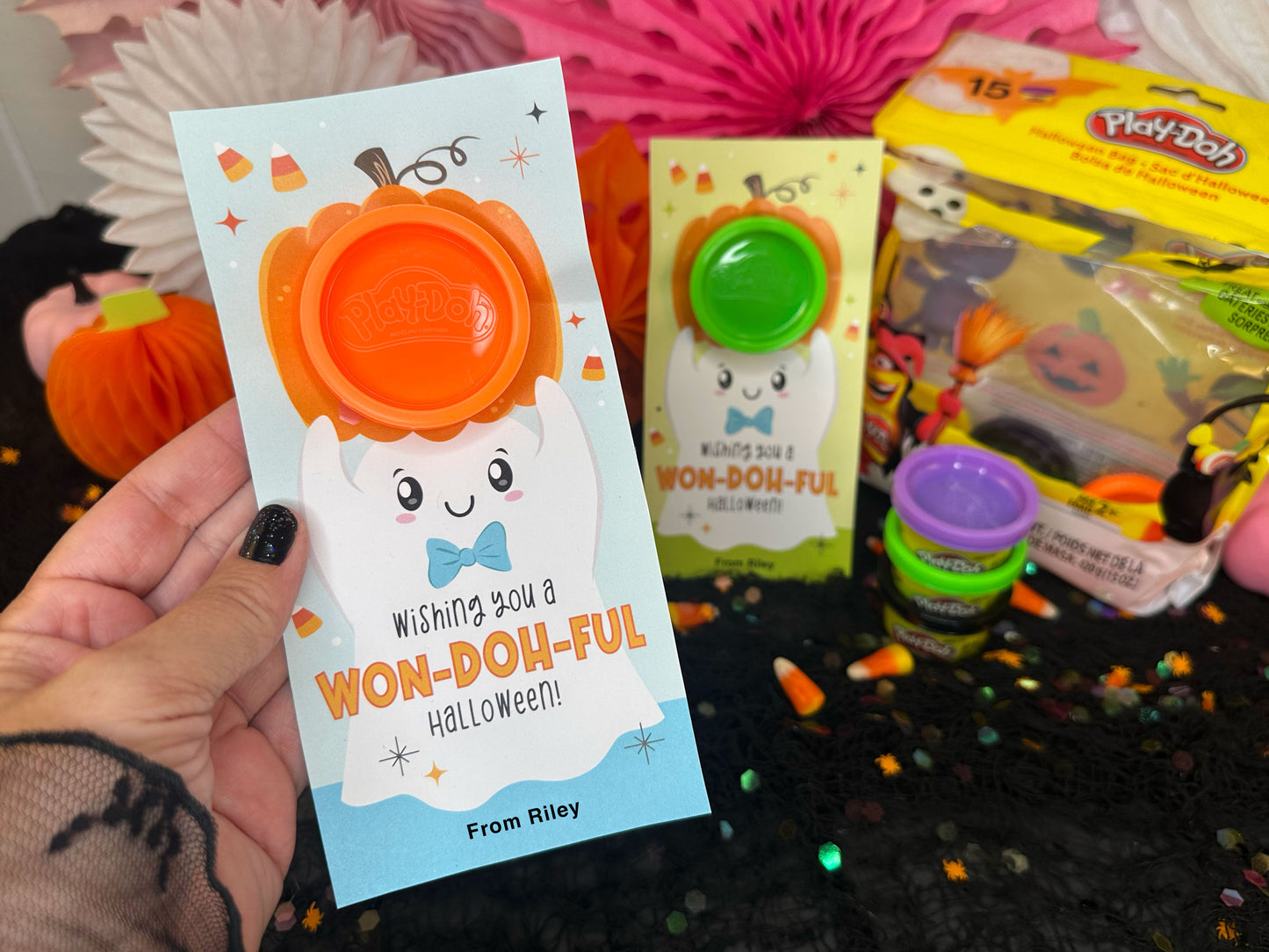 Play Dough Ghost Printable Halloween Treat Cards