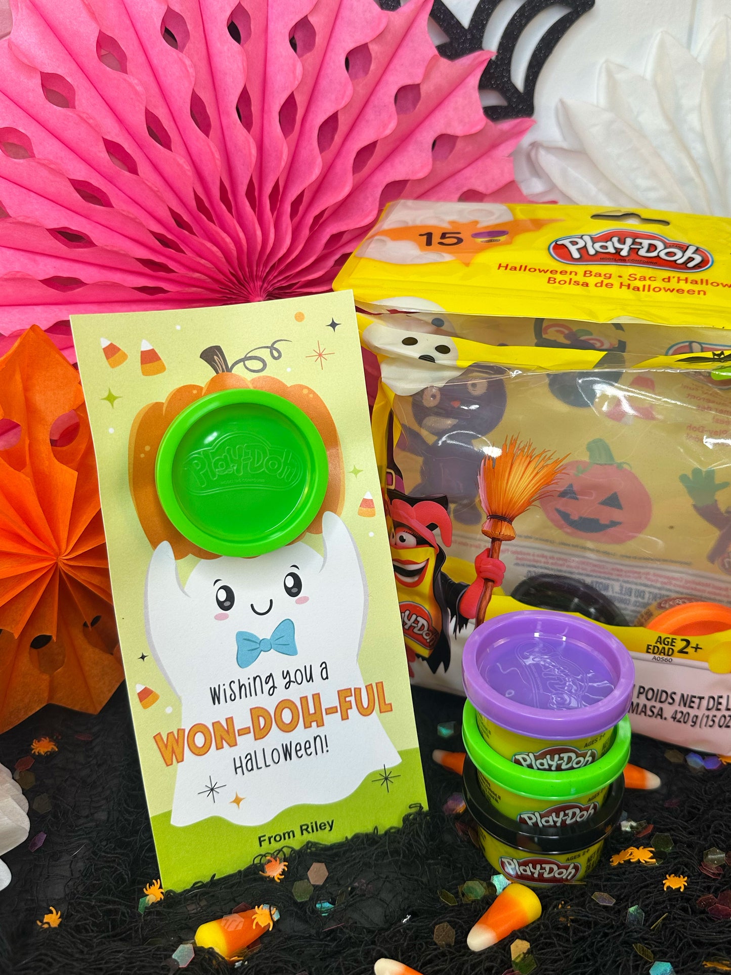 Play Dough Ghost Printable Halloween Treat Cards