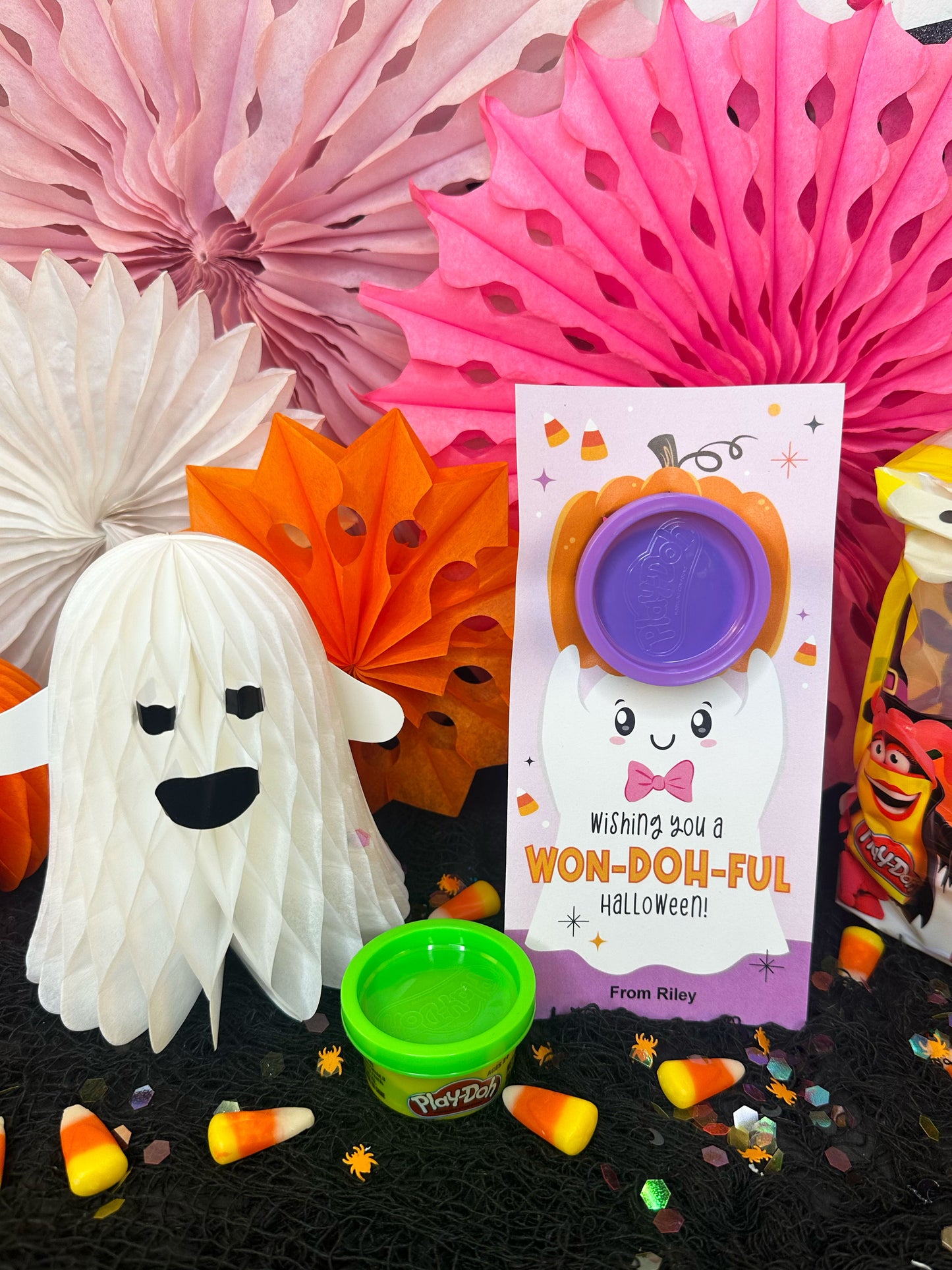 Play Dough Ghost Printable Halloween Treat Cards
