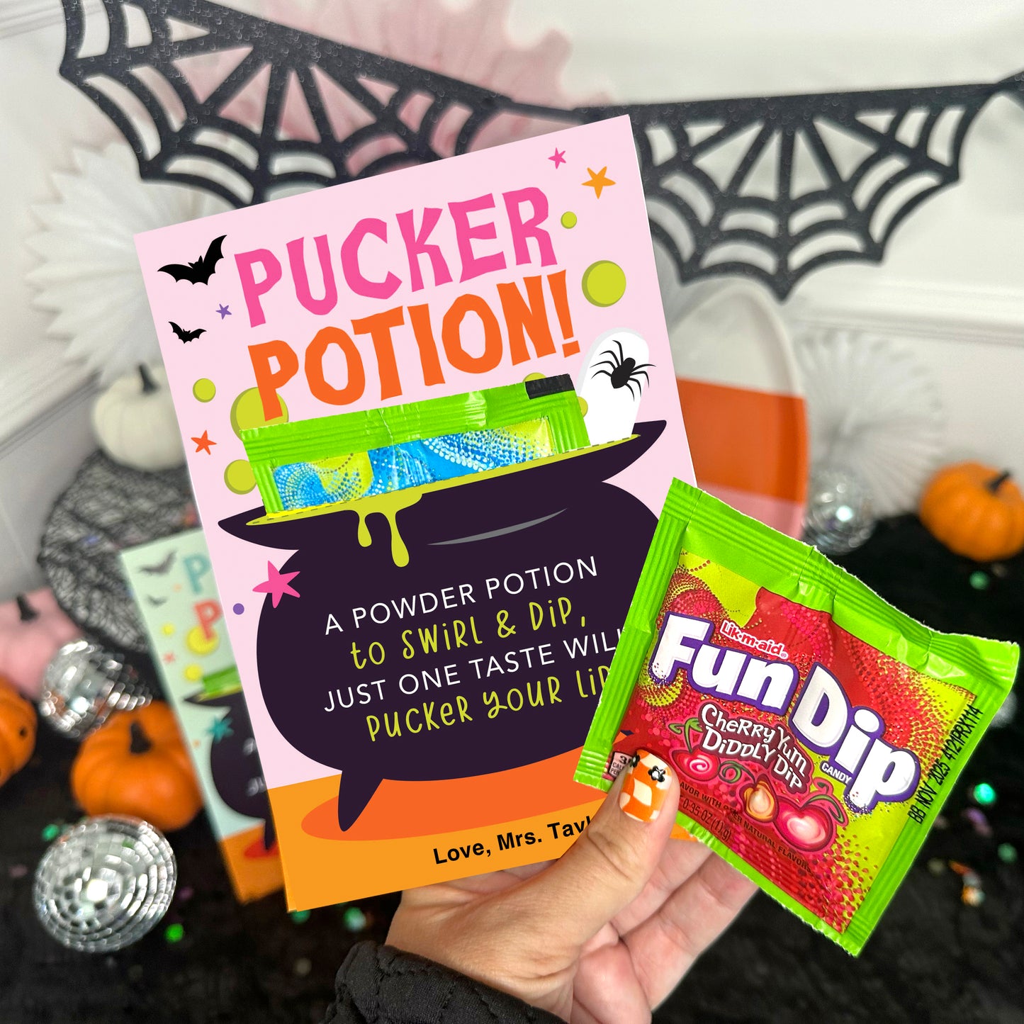 Pucker Potion Fun Dip Candy Halloween Trick or Treat Cards for Kids