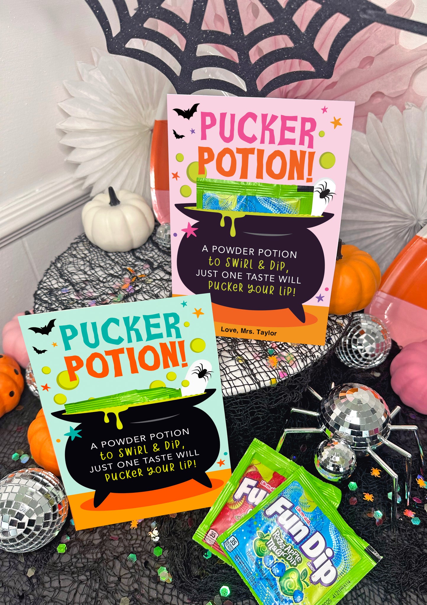 Pucker Potion Fun Dip Candy Halloween Trick or Treat Cards for Kids