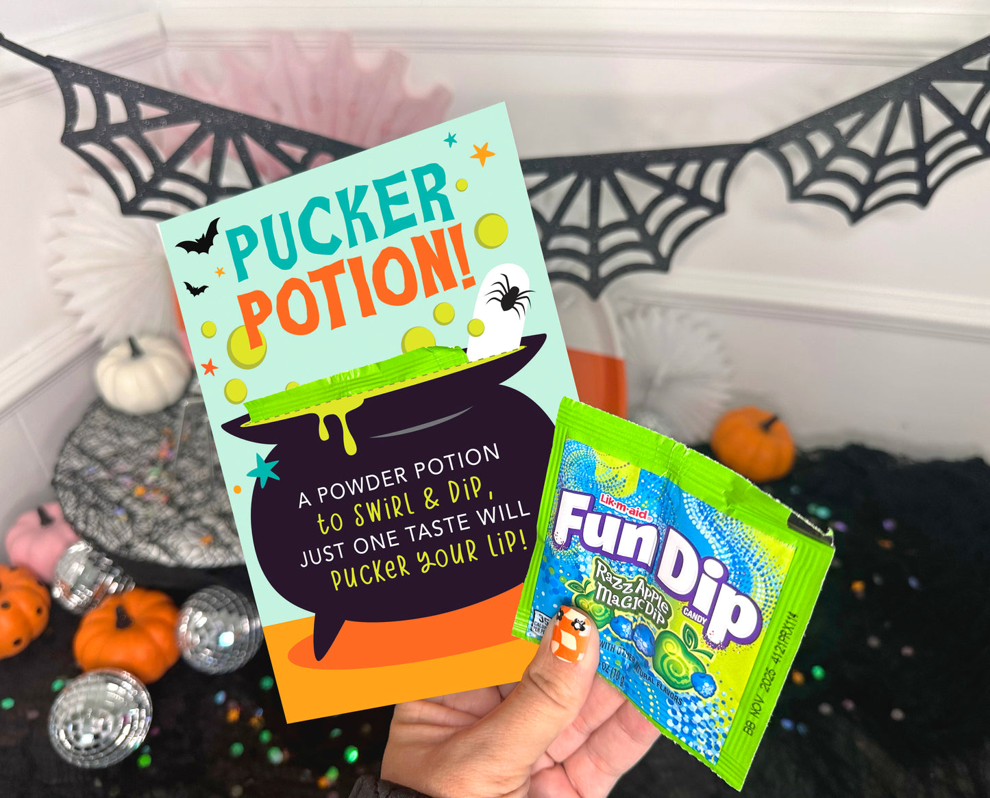 Pucker Potion Fun Dip Candy Halloween Trick or Treat Cards for Kids