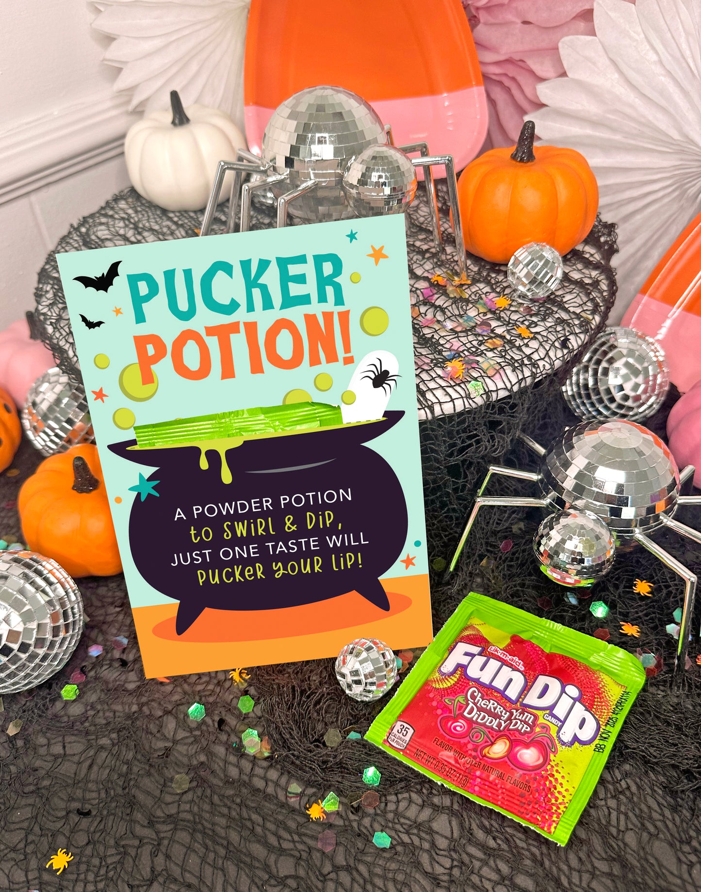 Pucker Potion Fun Dip Candy Halloween Trick or Treat Cards for Kids