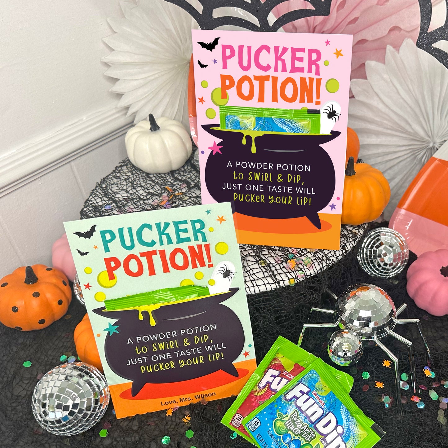 Pucker Potion Fun Dip Candy Halloween Trick or Treat Cards for Kids