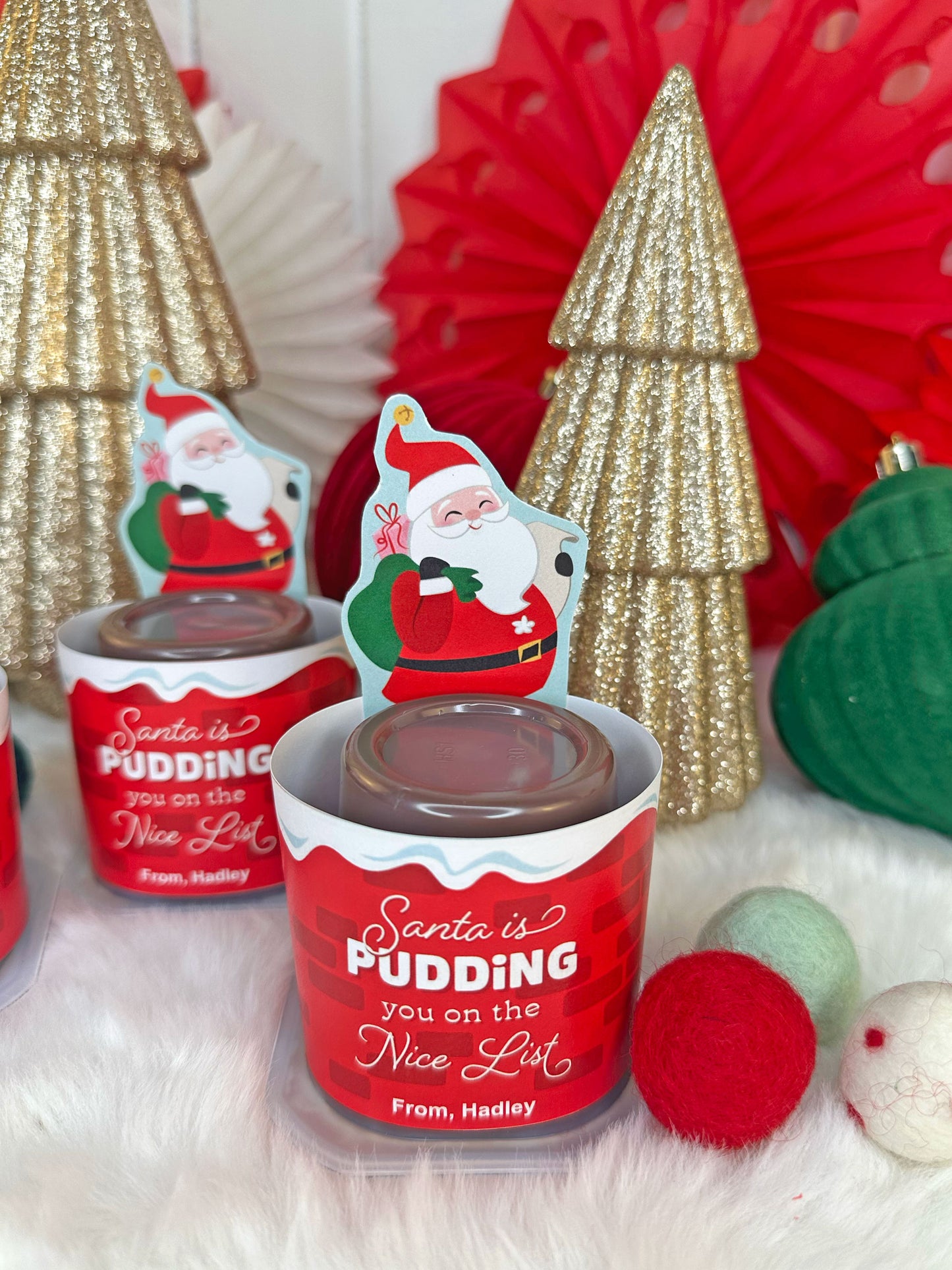 Santa / Chimney Christmas Pudding Cup Printable Treat Cards