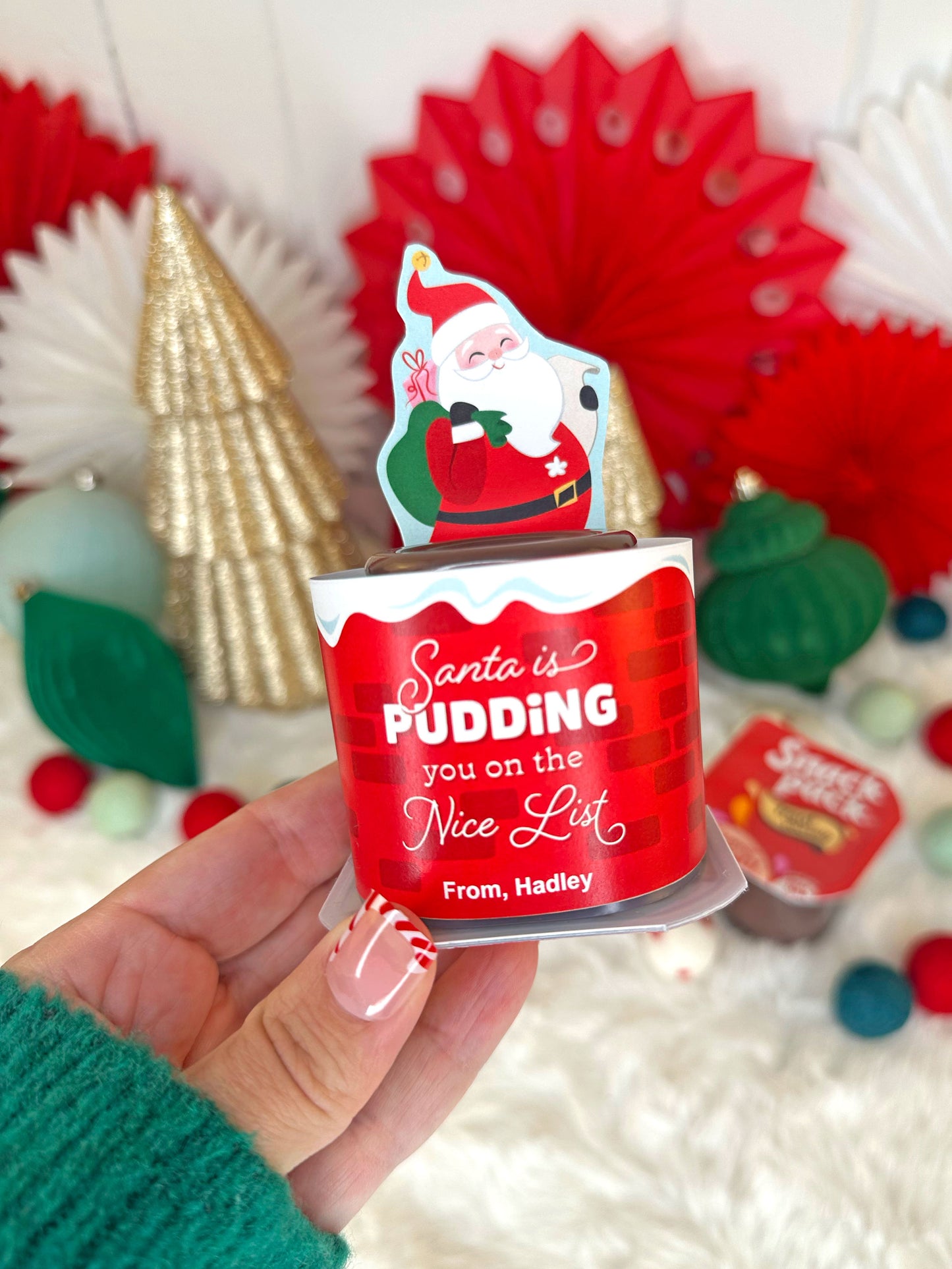 Santa / Chimney Christmas Pudding Cup Printable Treat Cards