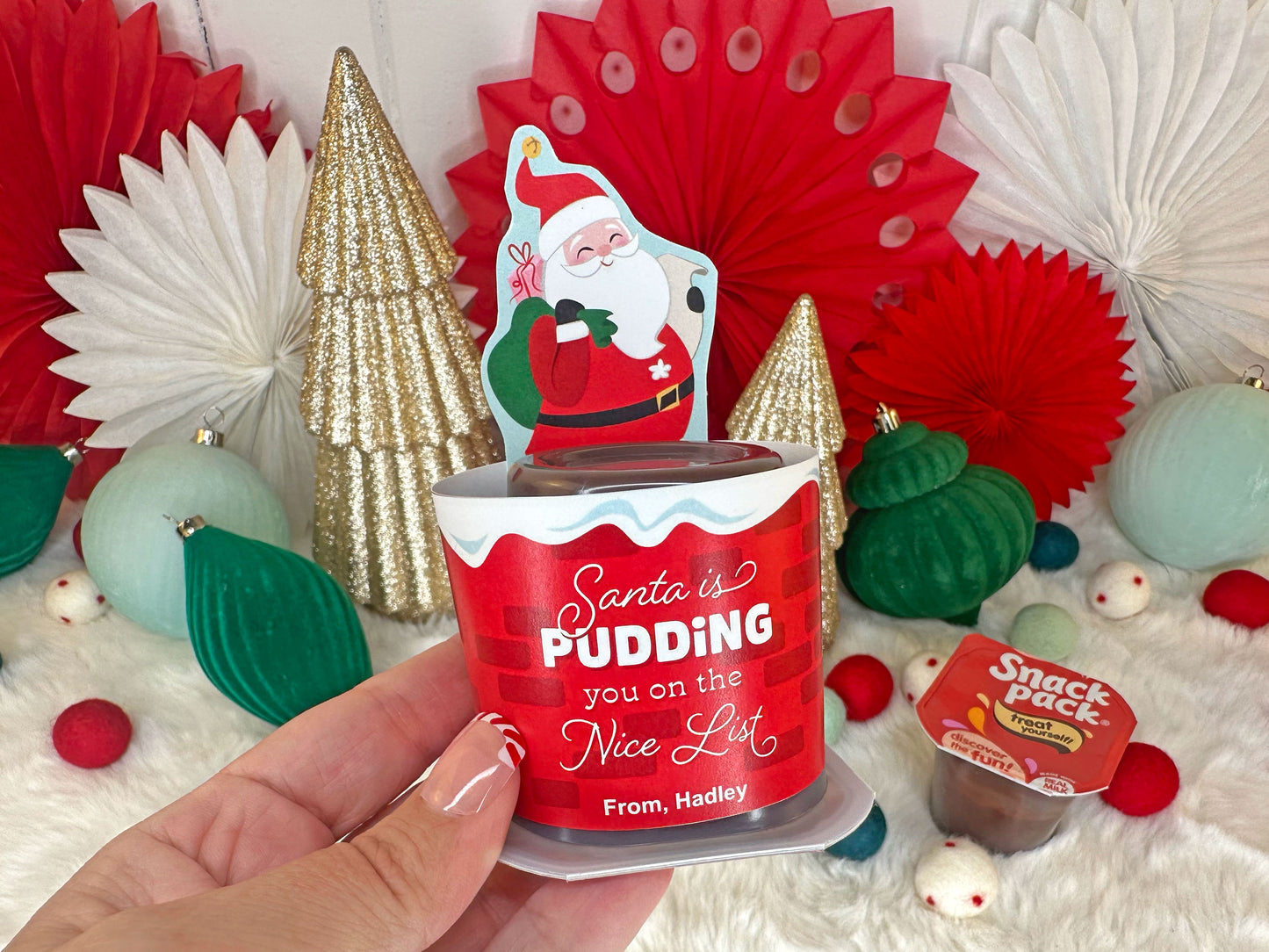 Santa / Chimney Christmas Pudding Cup Printable Treat Cards