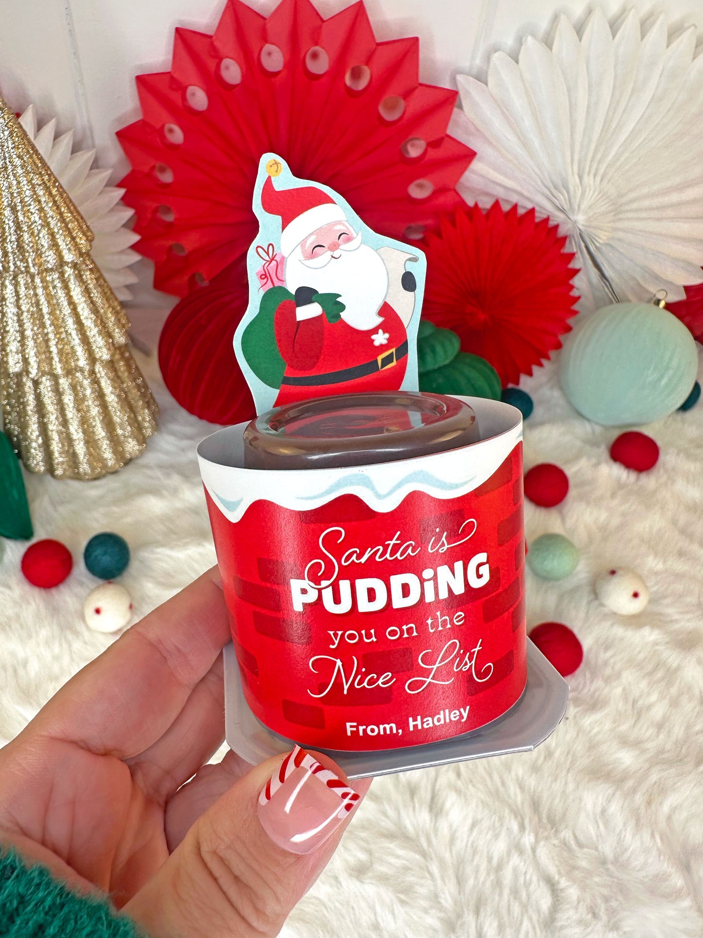 Santa / Chimney Christmas Pudding Cup Printable Treat Cards
