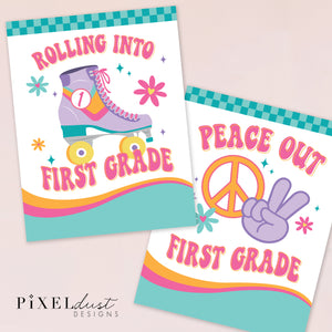 Retro First and Last Day of School Signs, K-6th Grade Available, Editable Date!