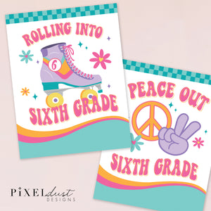 Retro First and Last Day of School Signs, K-6th Grade Available, Editable Date!
