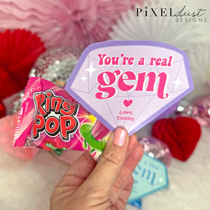 You're a Gem, Printable Ring Pop Valentine Cards