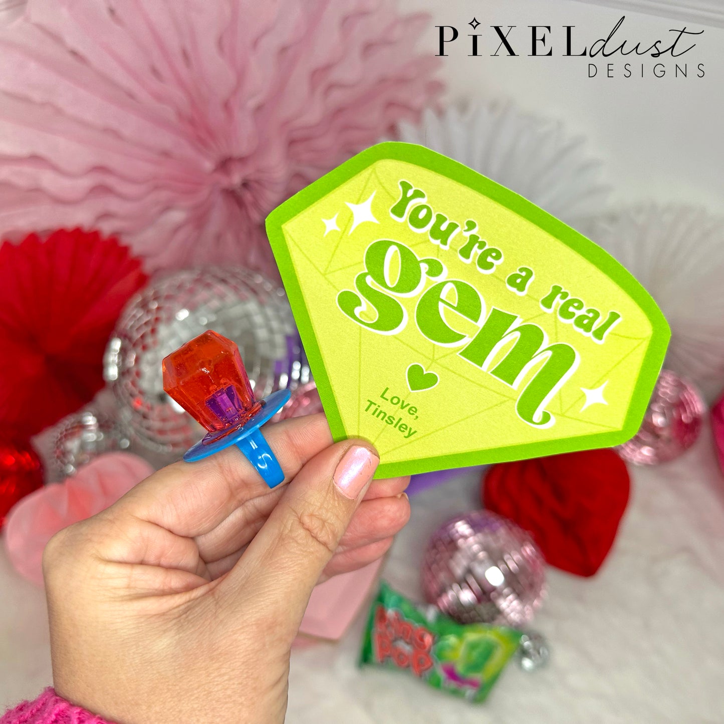 You're a Gem, Printable Ring Pop Valentine Cards