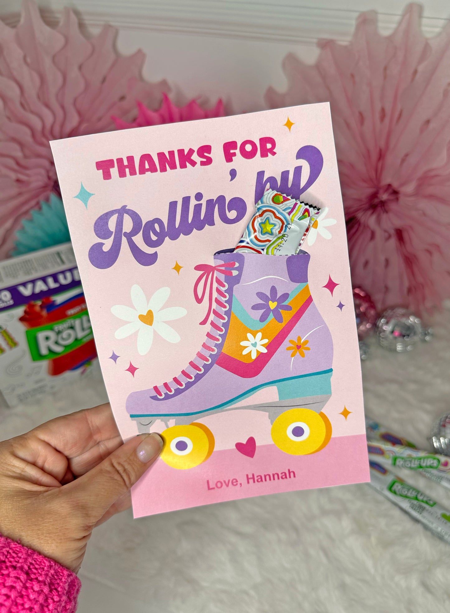 Retro Roller Skate Birthday Party Favor Treat Holder Printable Cards