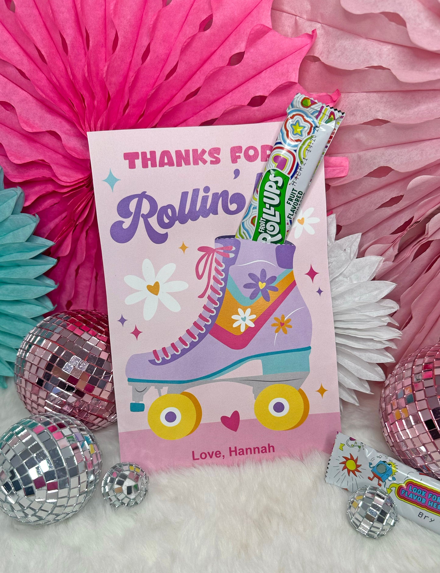 Retro Roller Skate Birthday Party Favor Treat Holder Printable Cards