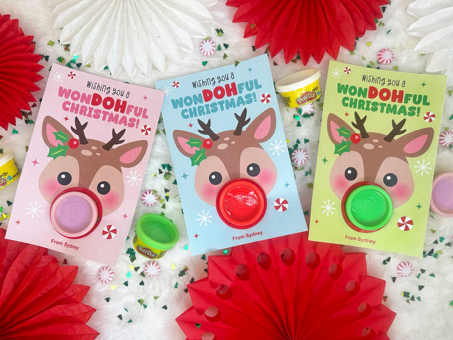 Play Dough Rudolph Printable Christmas Treat Cards for Kids
