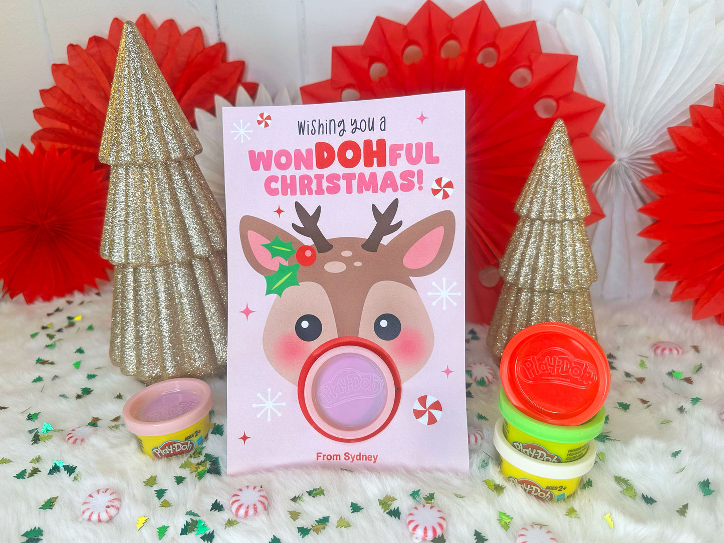 Play Dough Rudolph Printable Christmas Treat Cards for Kids