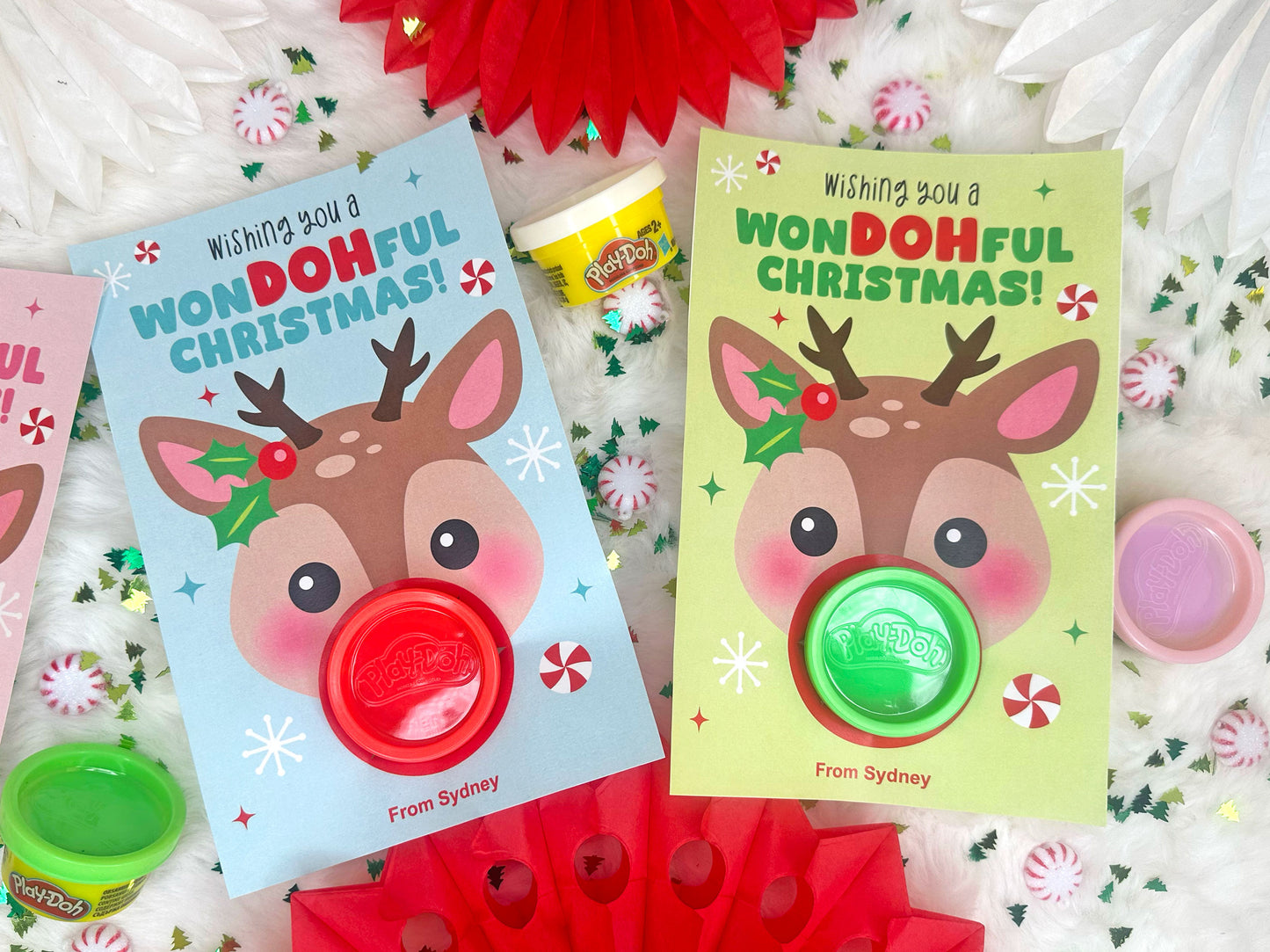 Play Dough Rudolph Printable Christmas Treat Cards for Kids
