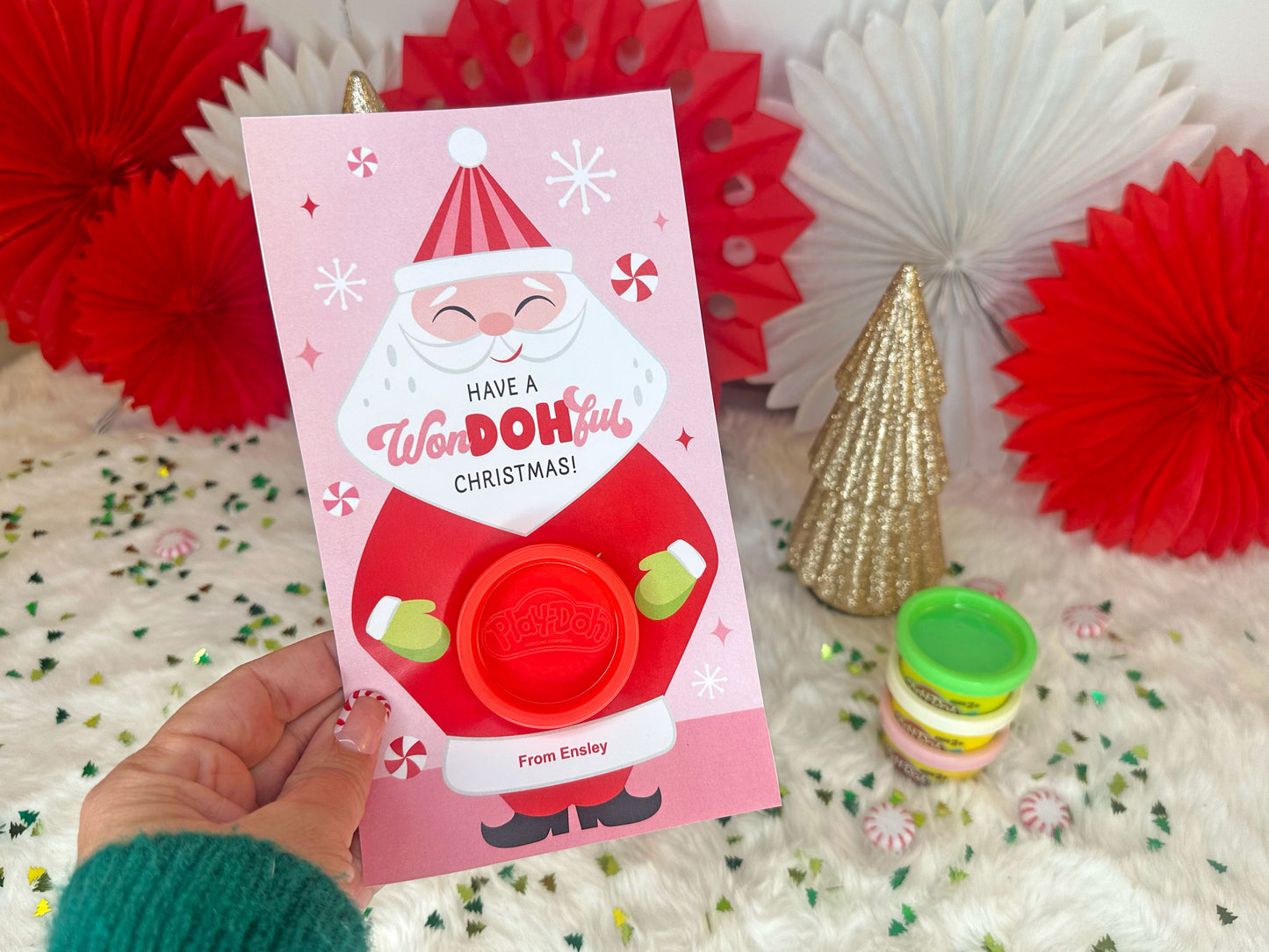 Play Dough Santa Claus Printable Christmas Treat Cards for Kids