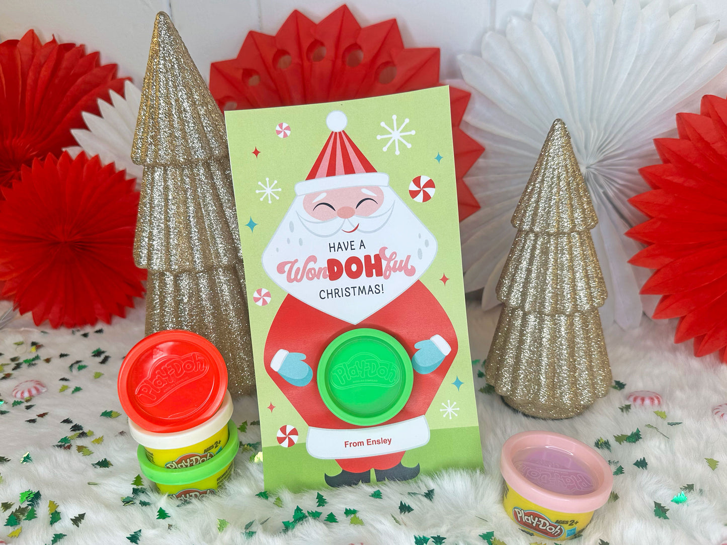 Play Dough Santa Claus Printable Christmas Treat Cards for Kids