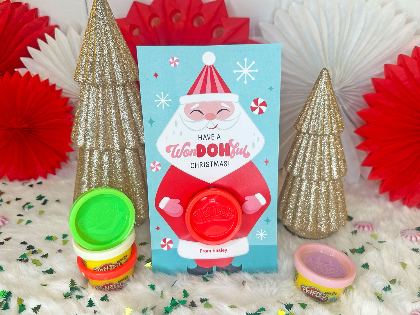 Play Dough Santa Claus Printable Christmas Treat Cards for Kids