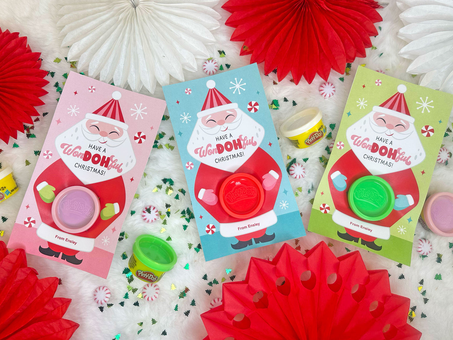 Play Dough Santa Claus Printable Christmas Treat Cards for Kids