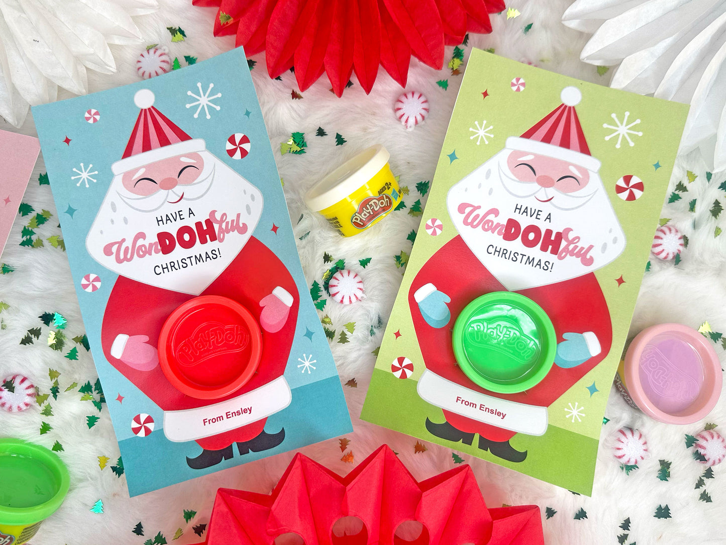Play Dough Santa Claus Printable Christmas Treat Cards for Kids