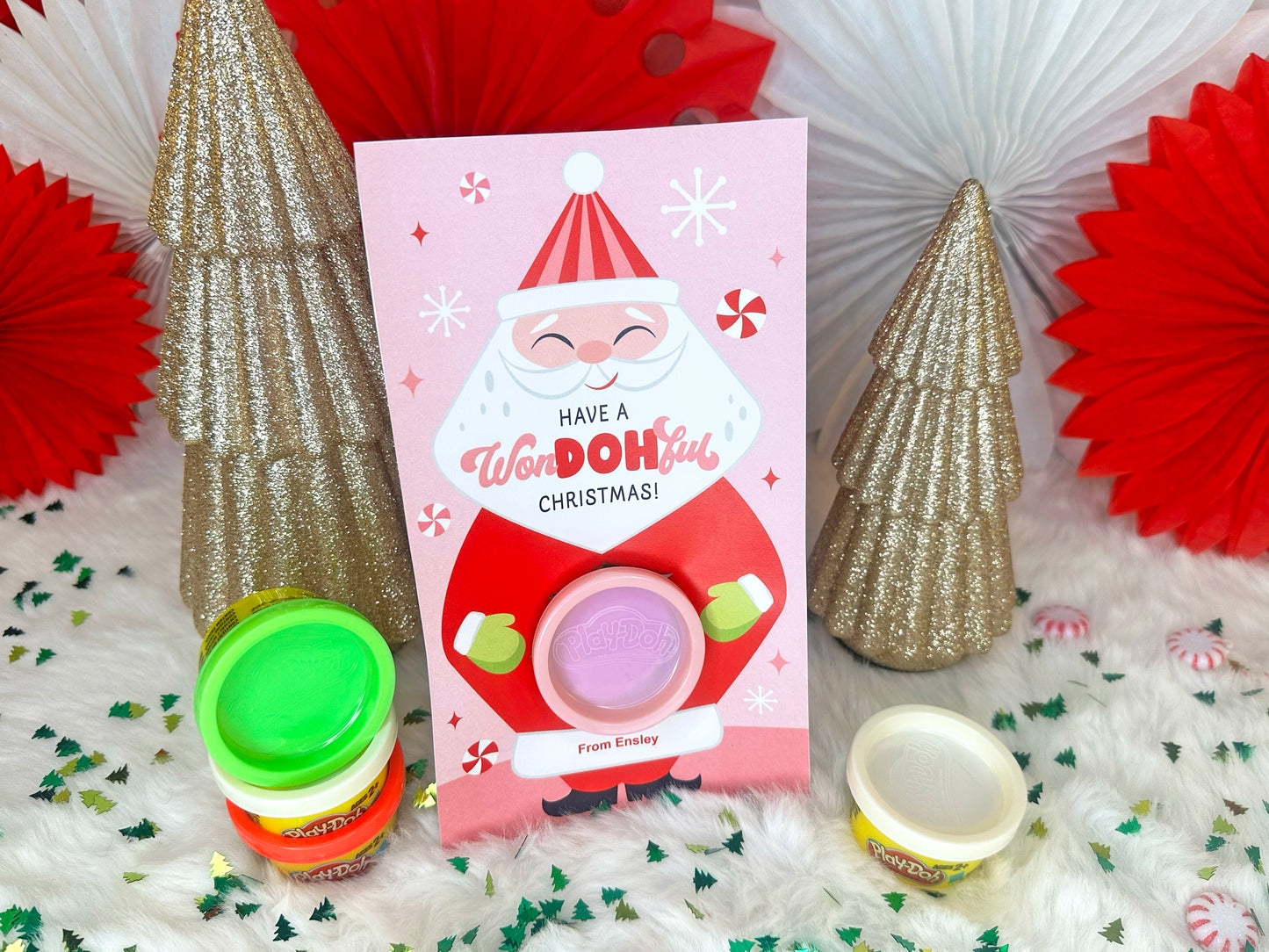 Play Dough Santa Claus Printable Christmas Treat Cards for Kids
