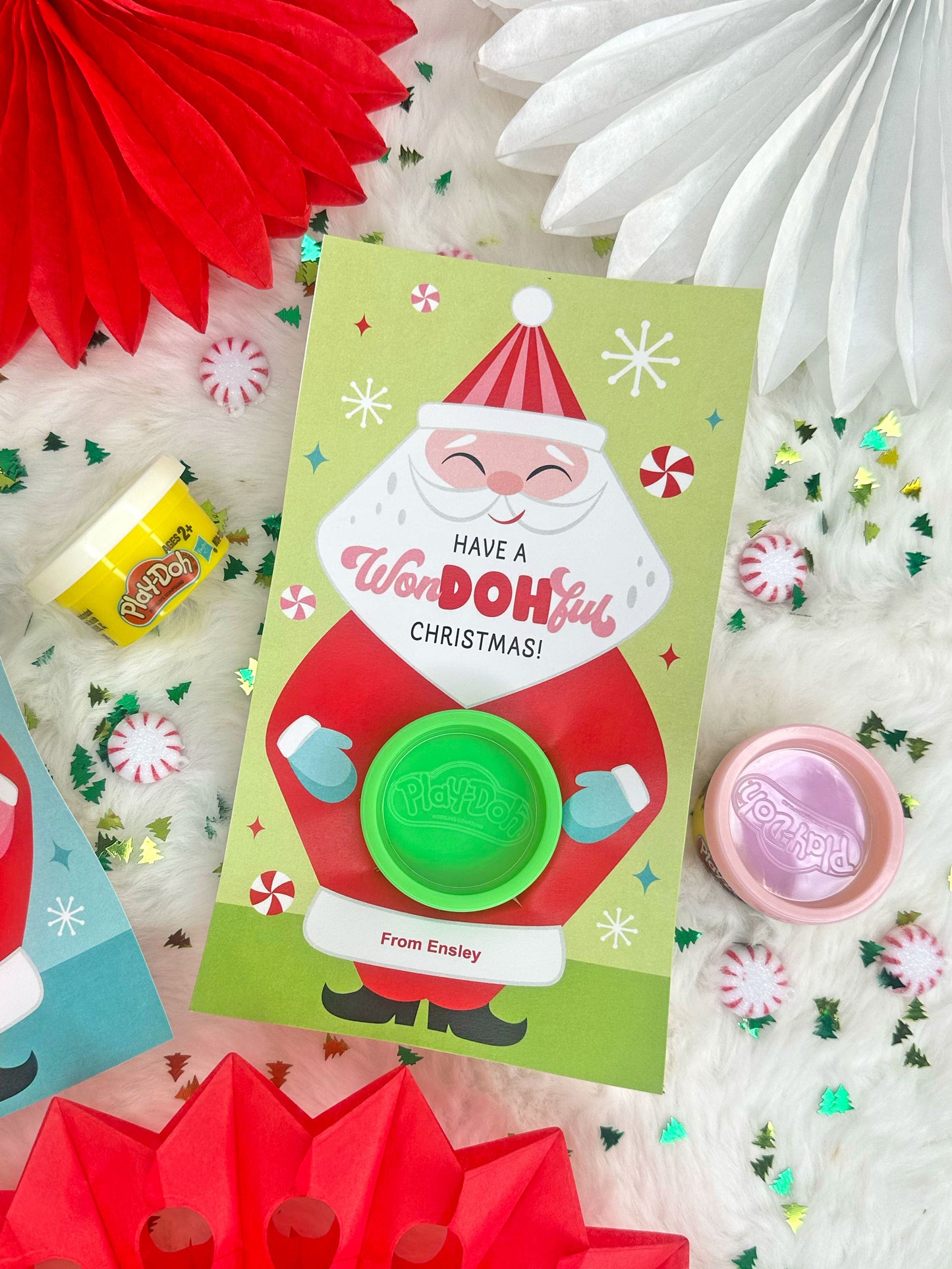 Play Dough Santa Claus Printable Christmas Treat Cards for Kids