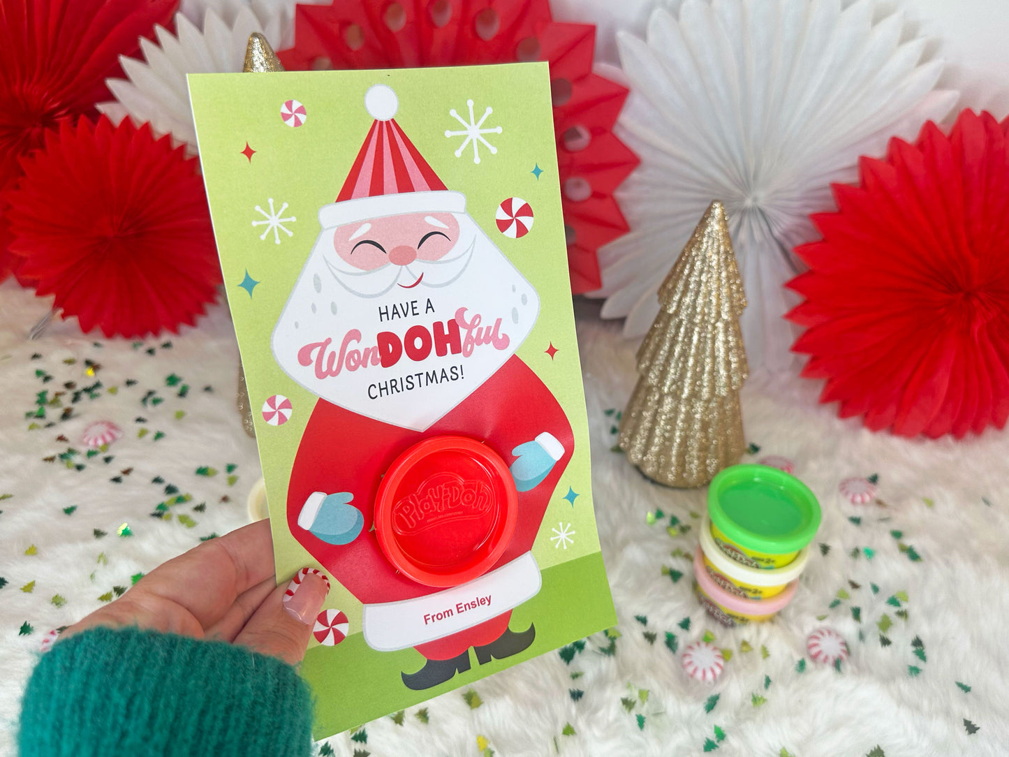 Play Dough Santa Claus Printable Christmas Treat Cards for Kids