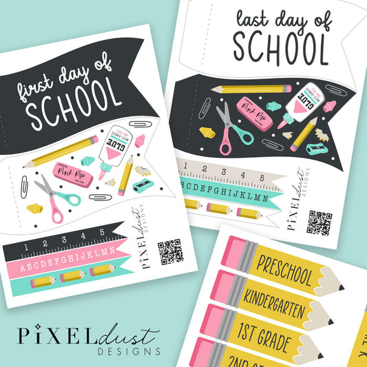 First & Last Day of School Printable Pennant Flags, Back to School Banner Bundle