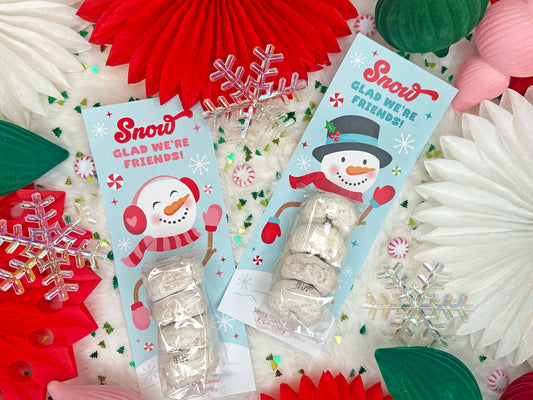 Snowman Powdered Donut Printable Christmas Treat Cards