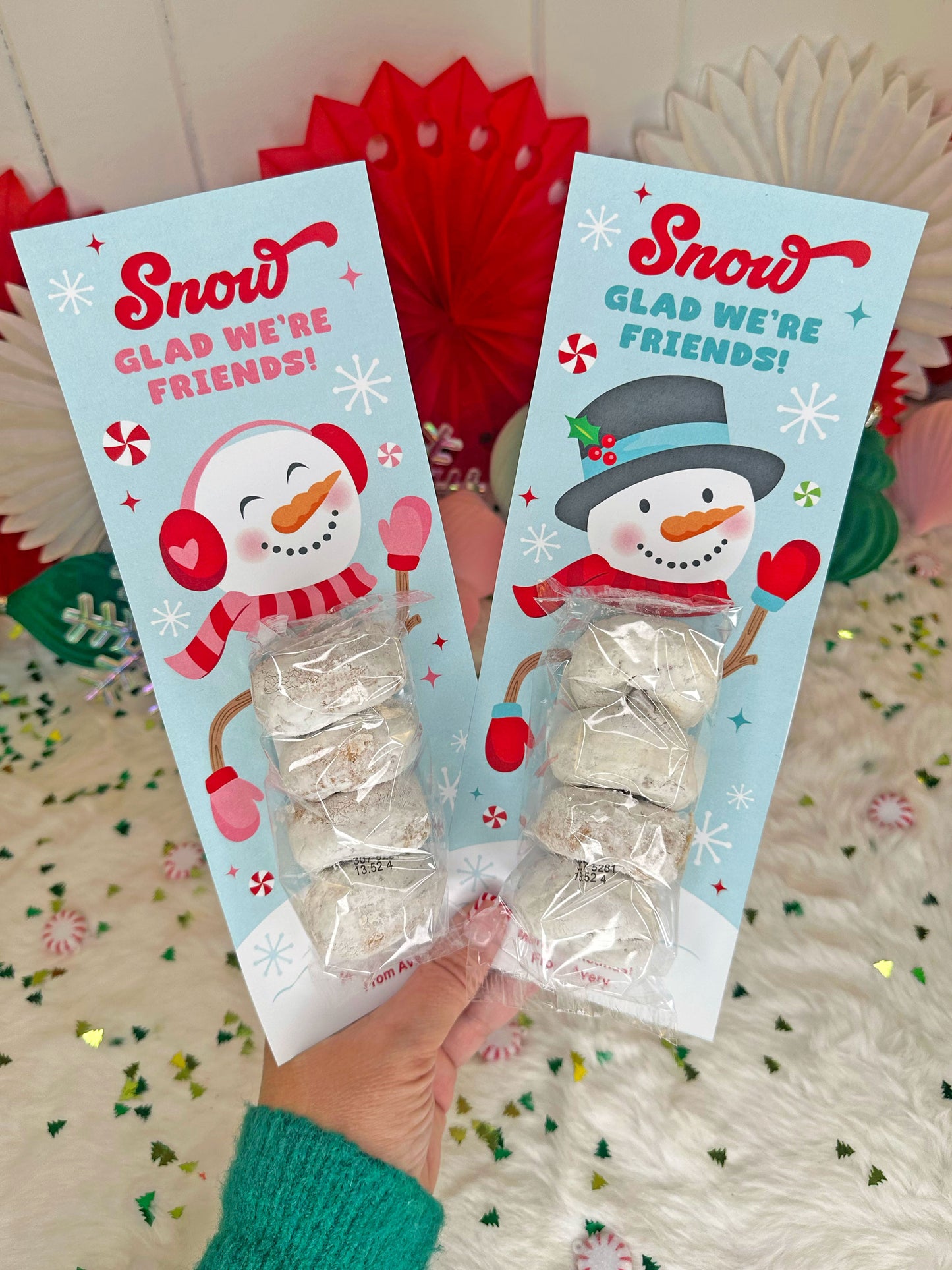 Snowman Powdered Donut Printable Christmas Treat Cards
