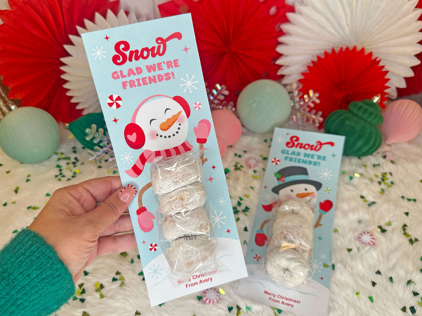 Snowman Powdered Donut Printable Christmas Treat Cards