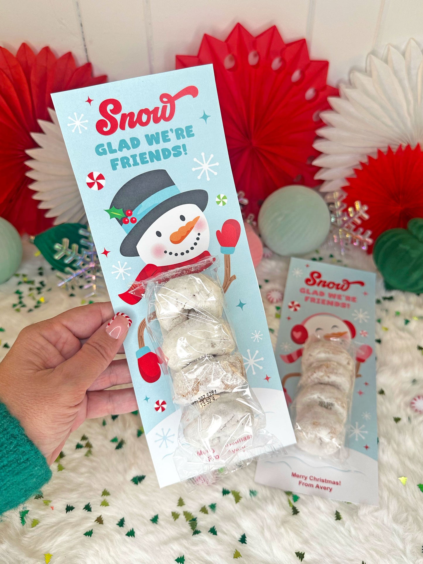 Snowman Powdered Donut Printable Christmas Treat Cards