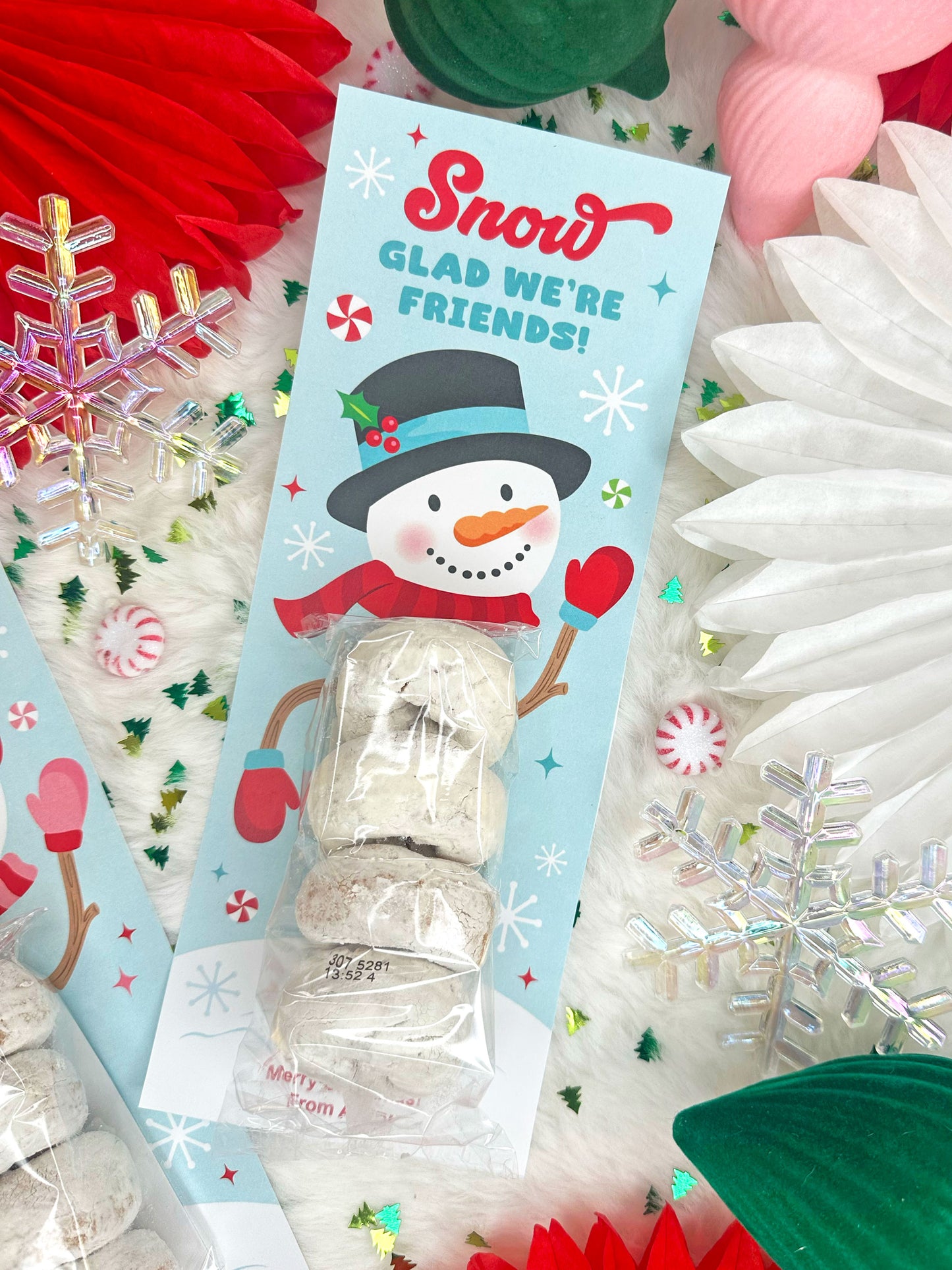 Snowman Powdered Donut Printable Christmas Treat Cards