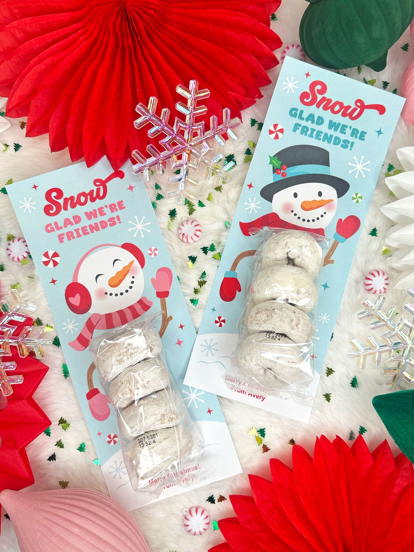 Snowman Powdered Donut Printable Christmas Treat Cards