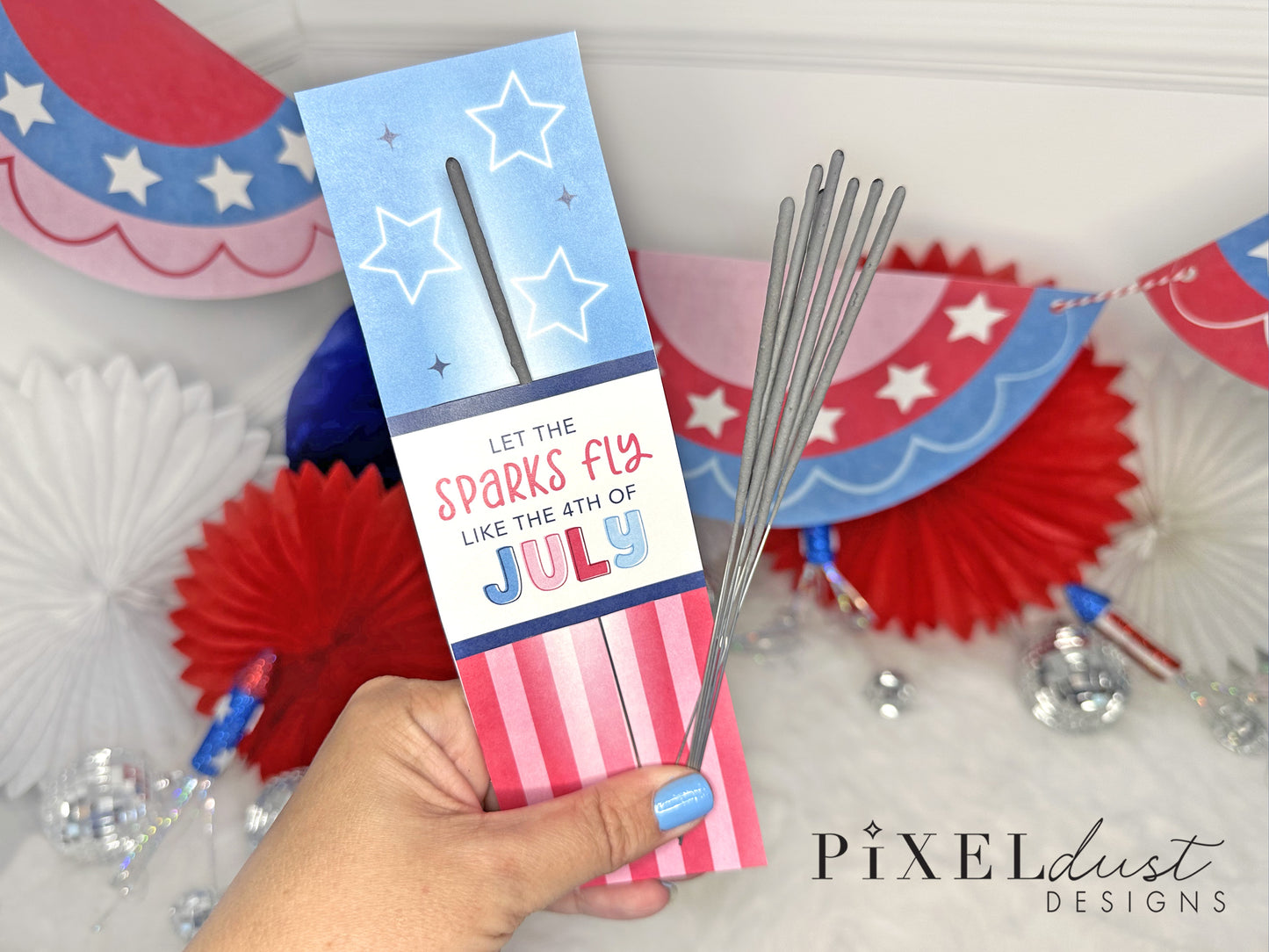 Let the Sparks Fly Like the 4th of July Sparkler Holder Cards, Patriotic Party Favors