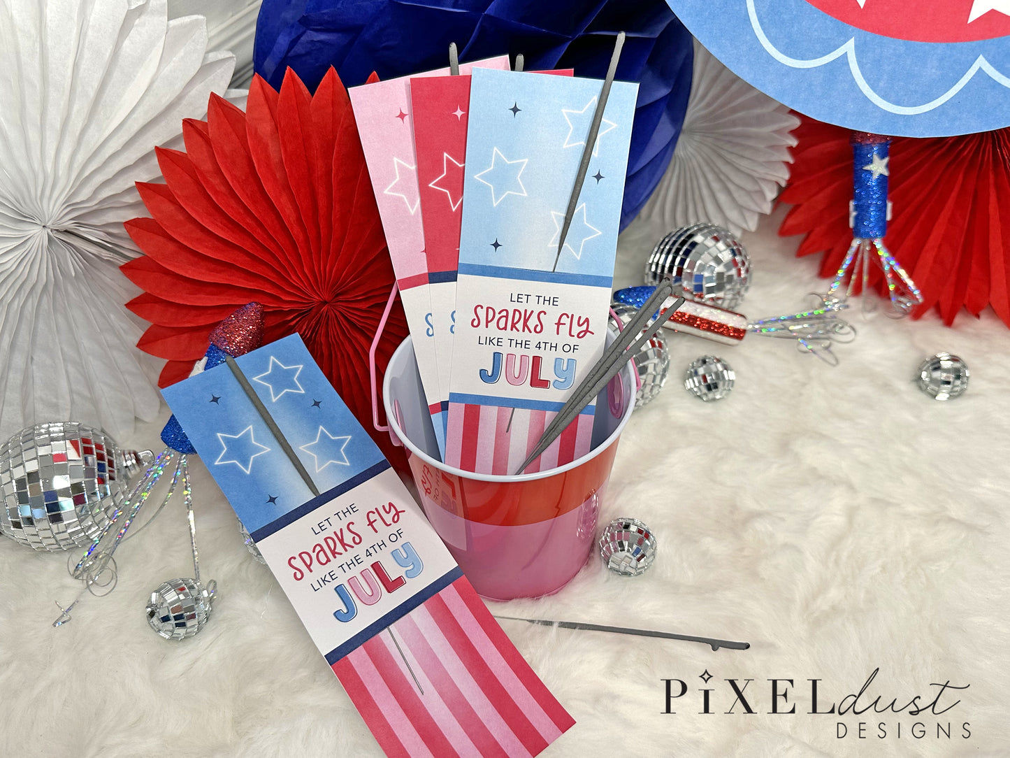 Let the Sparks Fly Like the 4th of July Sparkler Holder Cards, Patriotic Party Favors