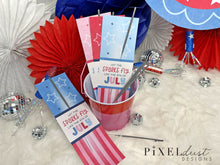 Load image into Gallery viewer, Let the Sparks Fly Like the 4th of July Sparkler Holder Cards, Patriotic Party Favors

