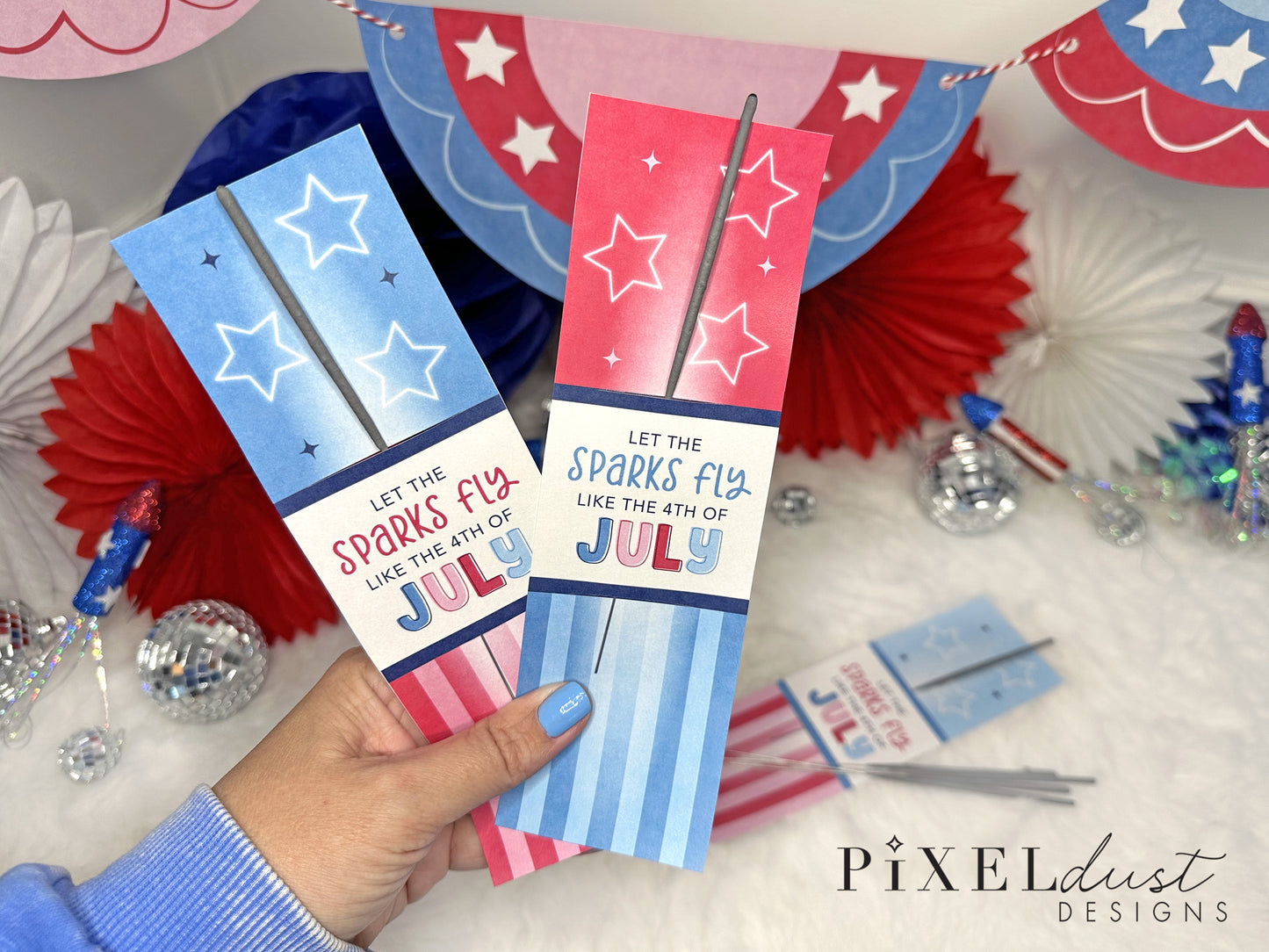 Let the Sparks Fly Like the 4th of July Sparkler Holder Cards, Patriotic Party Favors