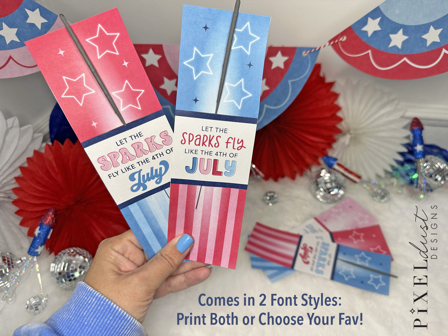 Let the Sparks Fly Like the 4th of July Sparkler Holder Cards, Patriotic Party Favors