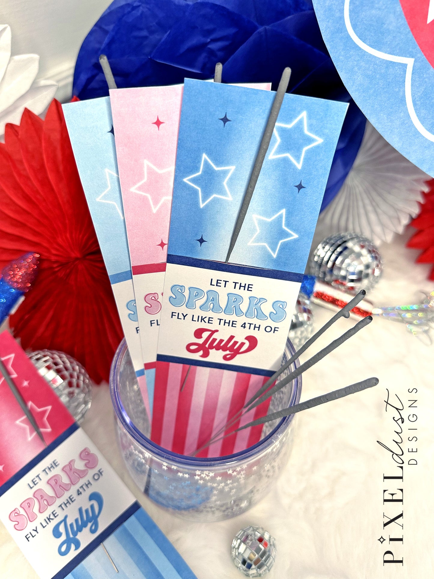 Let the Sparks Fly Like the 4th of July Sparkler Holder Cards, Patriotic Party Favors