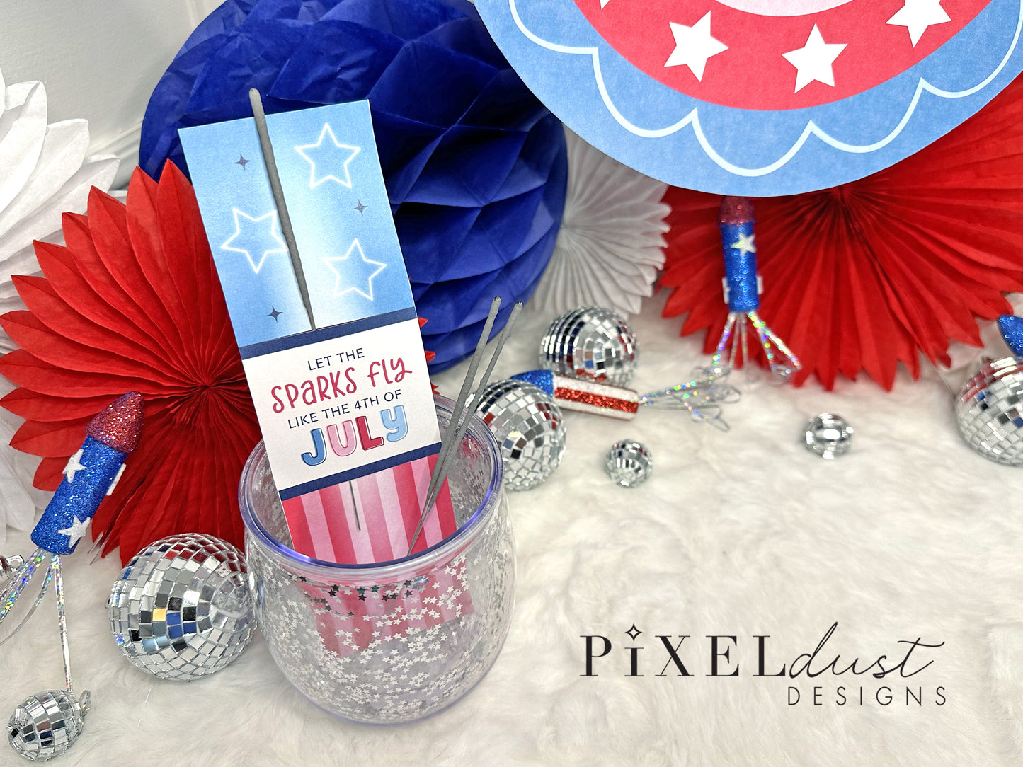 Let the Sparks Fly Like the 4th of July Sparkler Holder Cards, Patriotic Party Favors