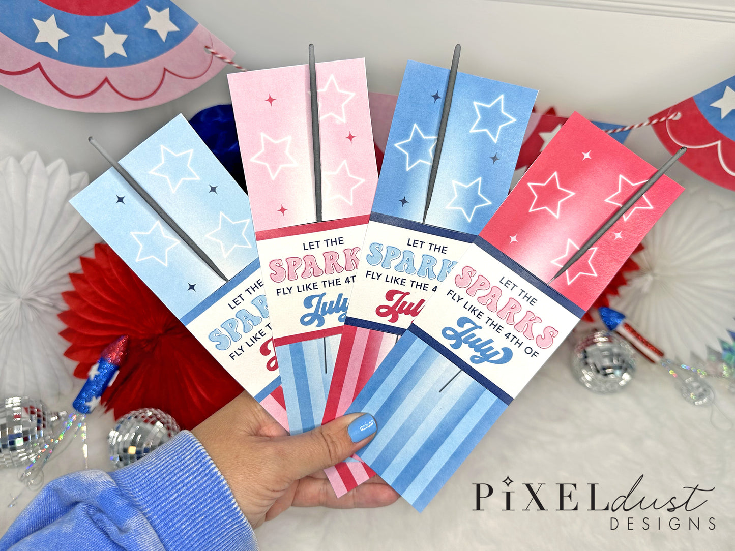 Let the Sparks Fly Like the 4th of July Sparkler Holder Cards, Patriotic Party Favors