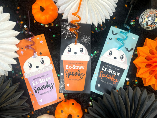 Spooky Silly Straw Printable Halloween Cards
